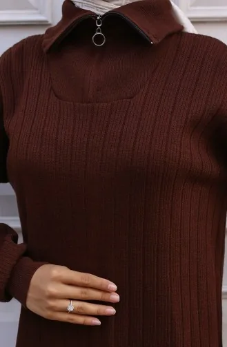 Robe En Velours Côtelé à Col Zippé 11032-02 Marron 11032-02