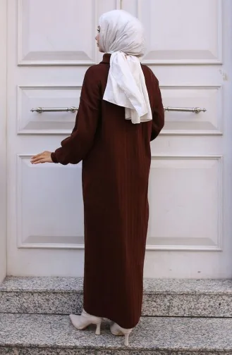 Robe En Velours Côtelé à Col Zippé 11032-02 Marron 11032-02