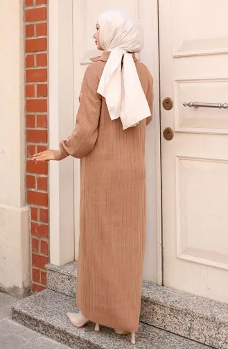 فستان من قماش مخملي محبوك بياقة وسحاب 11032-06 من المنك 11032-06