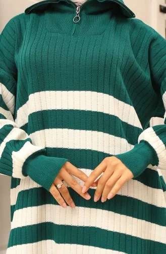 Robe En Maille Côtelée à Rayures 11042-07 Vert émeraude 11042-07