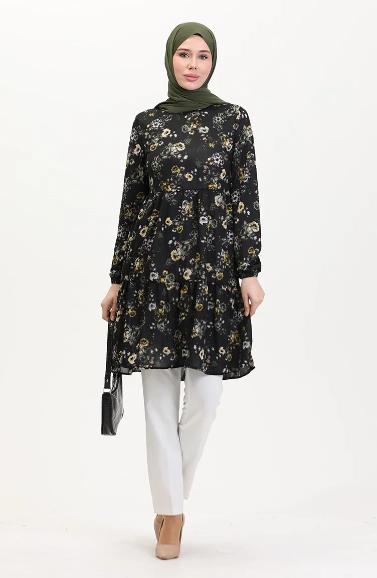 Çiçek Desenli Tunik 0701-03 Sarı