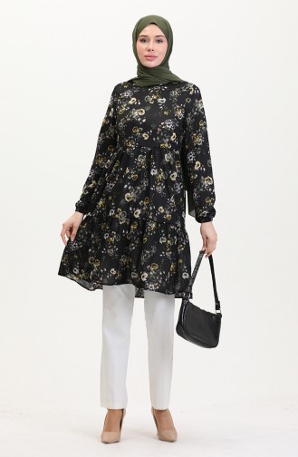 Çiçek Desenli Tunik 0701-03 Sarı