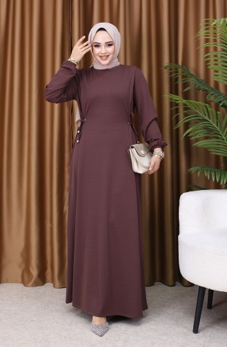 Büzgülü Elbise 5110-05 Kahverengi