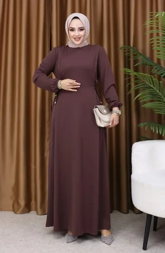 Büzgülü Elbise 5110-05 Kahverengi