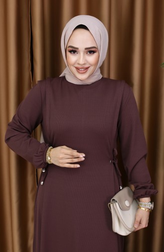 Büzgülü Elbise 5110-05 Kahverengi