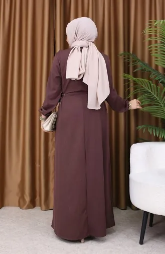 Büzgülü Elbise 5110-05 Kahverengi