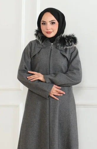Kapüşonlu Kürklü Kaban 2058-08 Gri