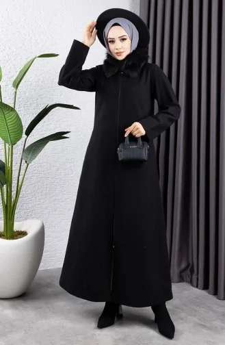 Kürk Yaka Kaşe Kaban 2060-01 Siyah