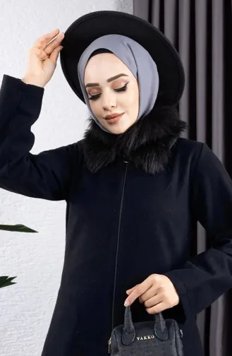 Kaschmir Mantel Mit Pelzkragen 2060-03 Dunkelblau 2060-03