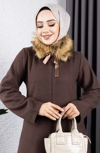 Kürk Yaka Kaşe Kaban 2060-04 Kahverengi