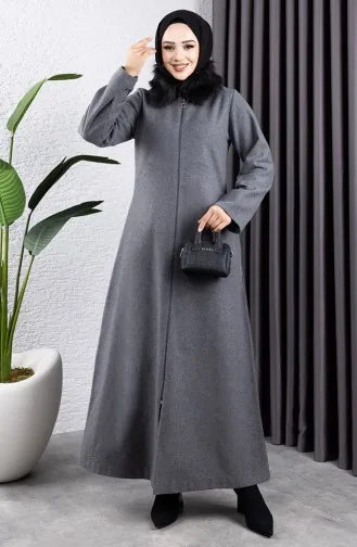Kürk Yaka Kaşe Kaban 2060-05 Gri