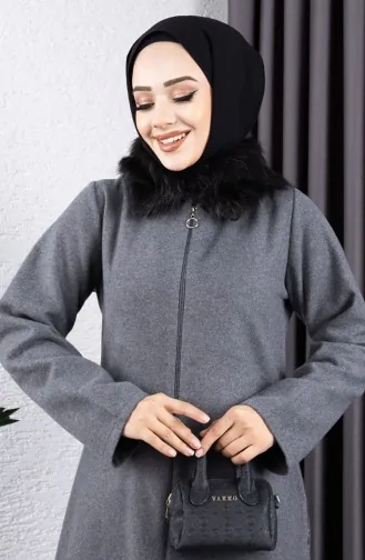 Kürk Yaka Kaşe Kaban 2060-05 Gri