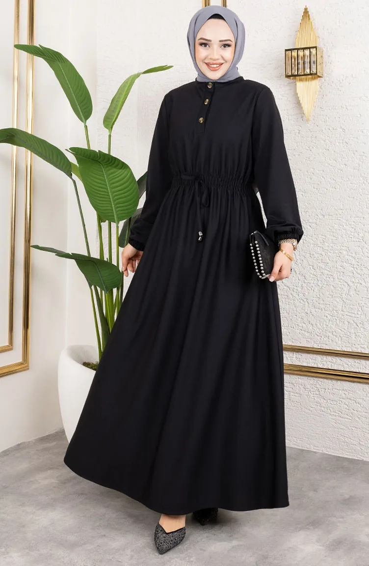 Clara Belden Bağlamalı Örme Double Elbise 209-01 Siyah
