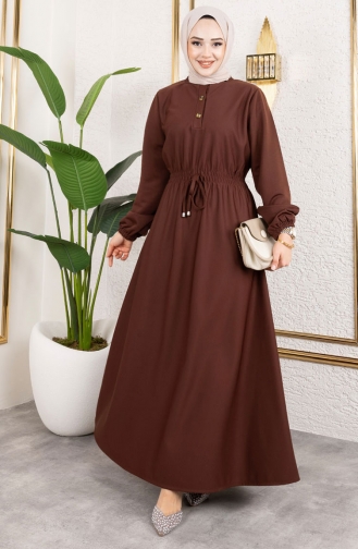 Clara Belden Bağlamalı Örme Double Elbise 209-03 Kahverengi