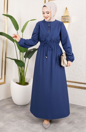 Clara Belden Bağlamalı Örme Double Elbise 209-04 İndigo