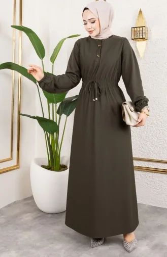 Clara Belden Bağlamalı Örme Double Elbise 209-05 Haki
