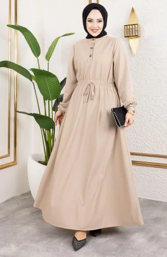 Clara Belden Bağlamalı Örme Double Elbise 209-06 Bej