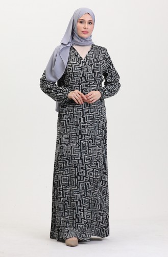 Yandan Bağlamalı Namaz Elbisesi 4483Z-04 Siyah Gri