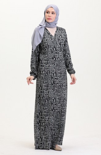 Yandan Bağlamalı Namaz Elbisesi 4483Z-04 Siyah Gri