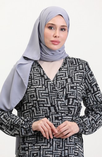 Yandan Bağlamalı Namaz Elbisesi 4483Z-04 Siyah Gri