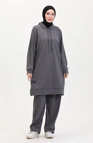 Ensemble Deux Pièces Tunique à Capuche Et Pantalon 0566-07 Gris 0566-07