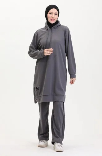 Ensemble Deux Pièces Tunique à Capuche Et Pantalon 0566-07 Gris 0566-07