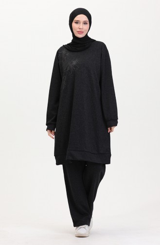 Taşlı Tunik Pantolon İkili Takım 0569-02 Füme