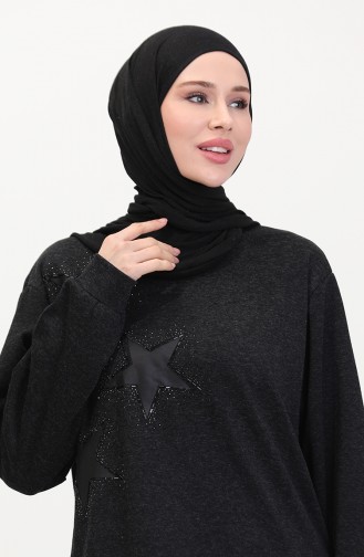 Taşlı Tunik Pantolon İkili Takım 0569-02 Füme