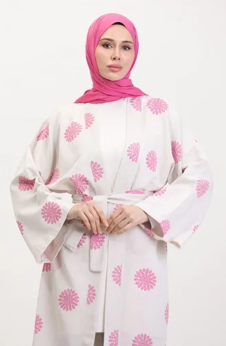 Desenli Kimono Takım 14935-01 Krem Gül Kurusu