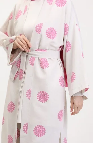 Desenli Kimono Takım 14935-01 Krem Gül Kurusu