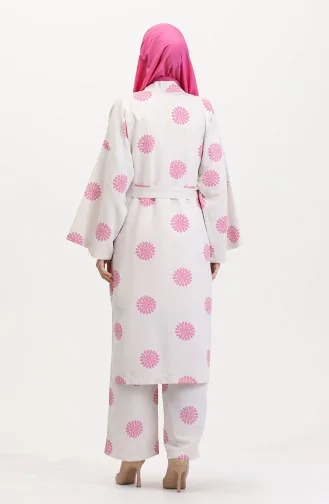 Desenli Kimono Takım 14935-01 Krem Gül Kurusu