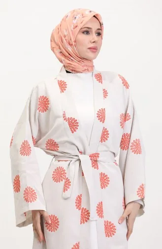 Desenli Kimono Takım 14935-02 Krem Kiremit