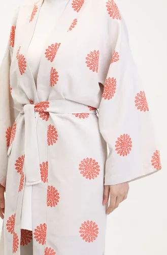 Desenli Kimono Takım 14935-02 Krem Kiremit