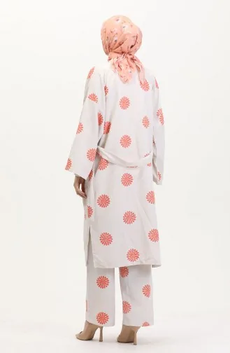 Desenli Kimono Takım 14935-02 Krem Kiremit