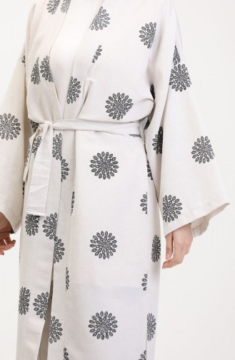 Desenli Kimono Takım 14935-03 Krem Siyah