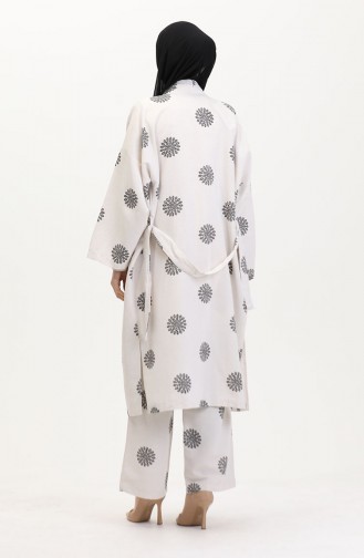 Desenli Kimono Takım 14935-03 Krem Siyah