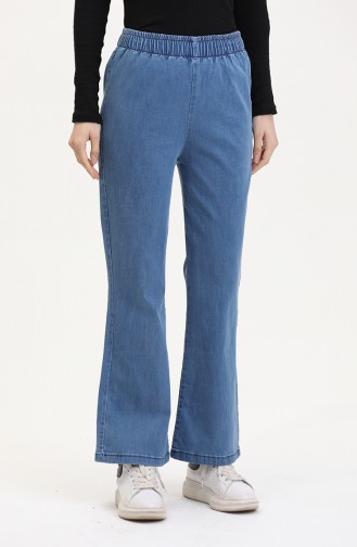 Beli Lastikli İspanyol Paça Pantolon 181612-02 Mavi