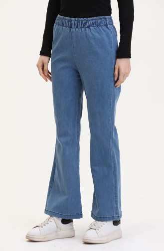 Beli Lastikli İspanyol Paça Pantolon 181612-02 Mavi