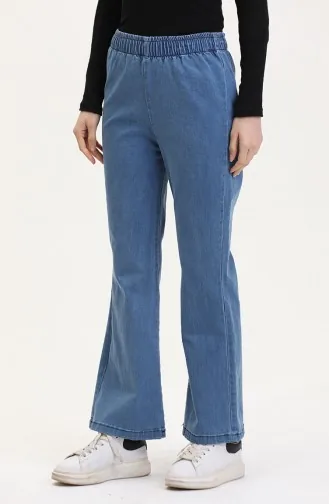 بنطلون بخصر مطاطي وقصة واسعة من الأسفل 181612-02 أزرق 181612-02