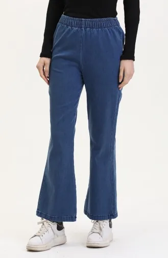Beli Lastikli İspanyol Paça Pantolon 181612-03 Koyu Mavi