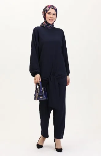 Önden Bağlamalı Tunik Pantolon İkili Takım 7680-01 Lacivert