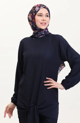 Önden Bağlamalı Tunik Pantolon İkili Takım 7680-01 Lacivert