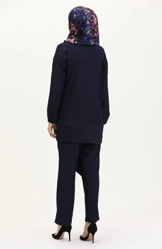 Önden Bağlamalı Tunik Pantolon İkili Takım 7680-01 Lacivert