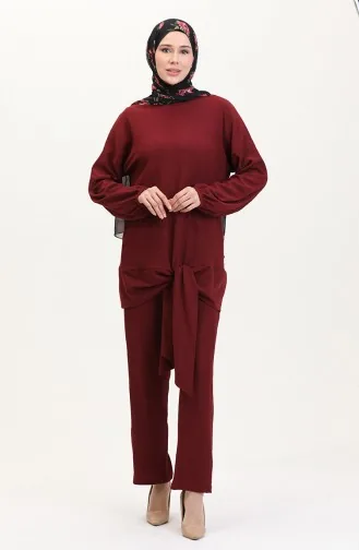 Önden Bağlamalı Tunik Pantolon İkili Takım 7680-02 Bordo