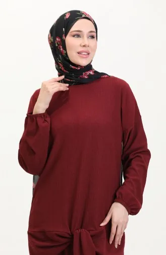 Önden Bağlamalı Tunik Pantolon İkili Takım 7680-02 Bordo