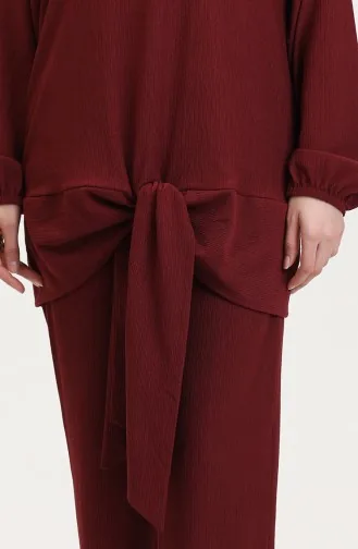 Önden Bağlamalı Tunik Pantolon İkili Takım 7680-02 Bordo