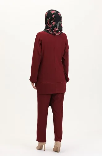Önden Bağlamalı Tunik Pantolon İkili Takım 7680-02 Bordo