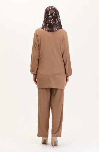 Önden Bağlamalı Tunik Pantolon İkili Takım 7680-03 Sütlü kahve