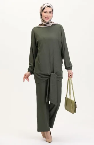 Önden Bağlamalı Tunik Pantolon İkili Takım 7680-05 Haki