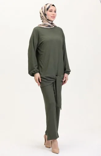 Önden Bağlamalı Tunik Pantolon İkili Takım 7680-05 Haki